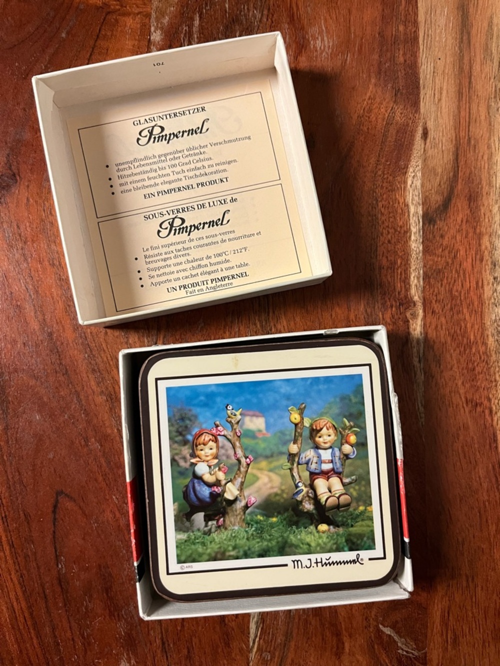 M.J. Hummel Decorative Coasters Set Colorful Figurine Artwork 1986 Vintage